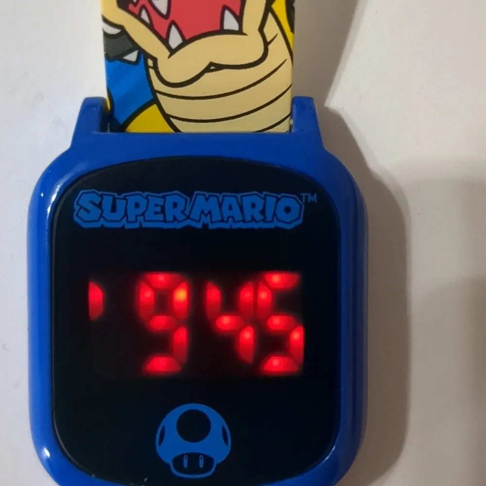 Super Mario Bros Digital Watch Unisex Blue Stainless Steel Rubber Band